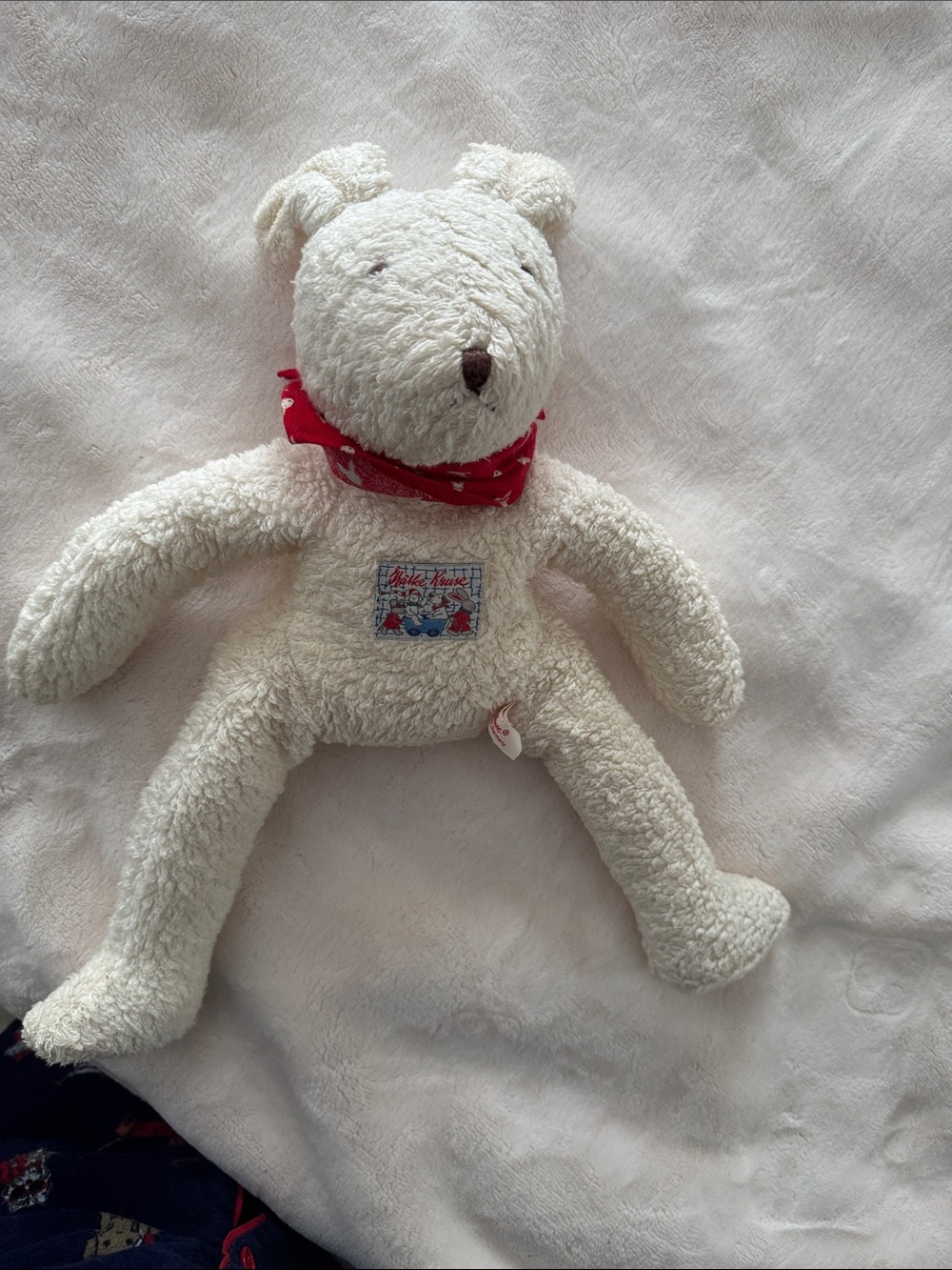 Plush Teddy Bear Soft White Cuddly Toy with Red Bandana